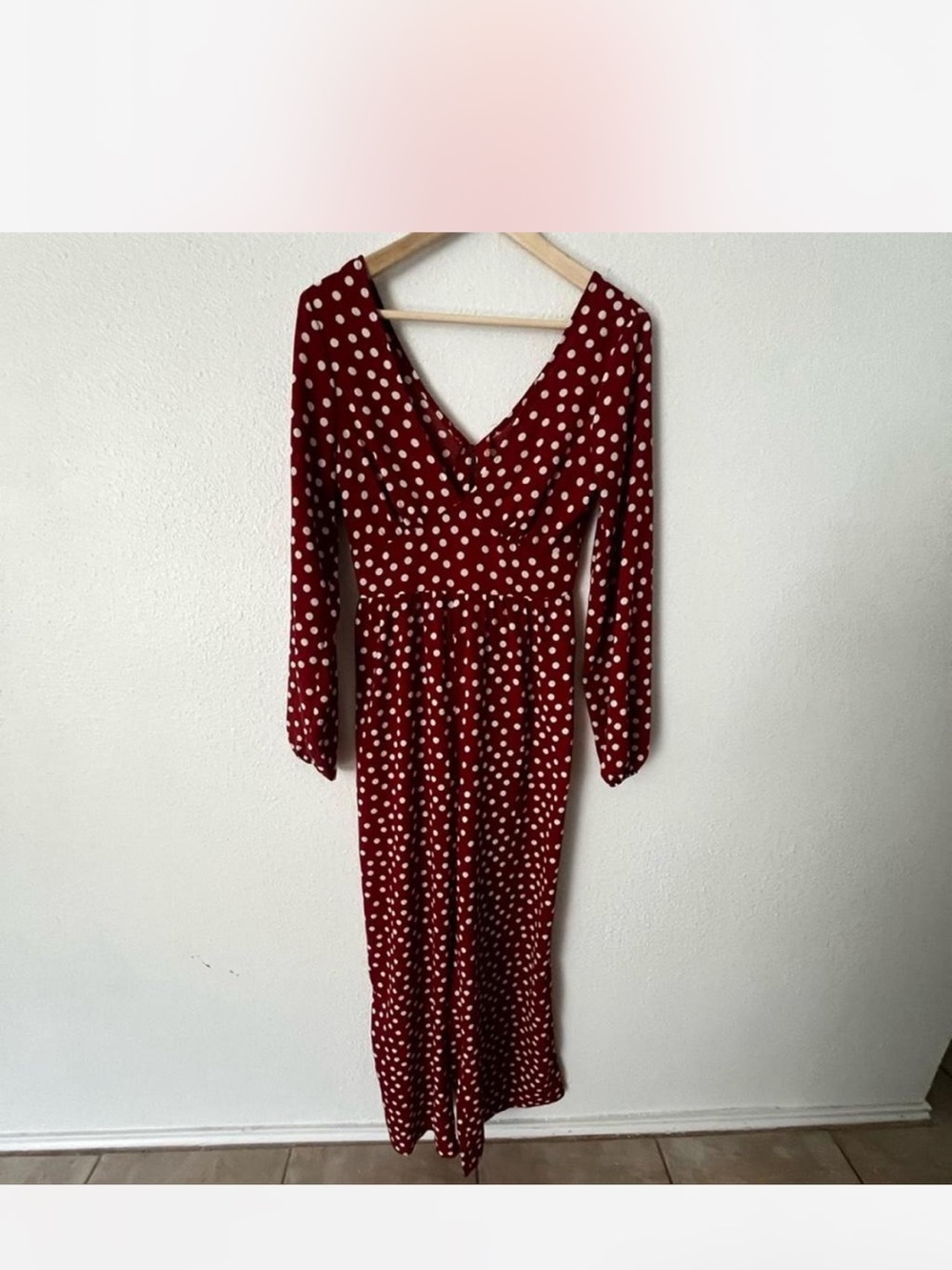 ASOS Burgundy Polka Dot Wrap-Style Maxi Dress